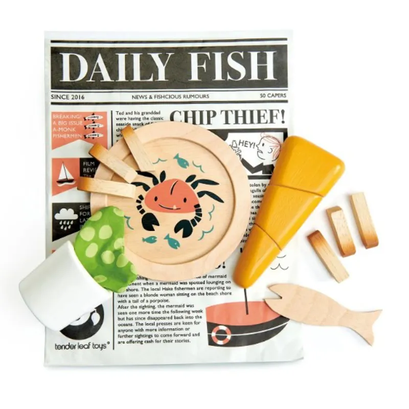 Tenderleaf Wooden Fish and Chips Play Set-1